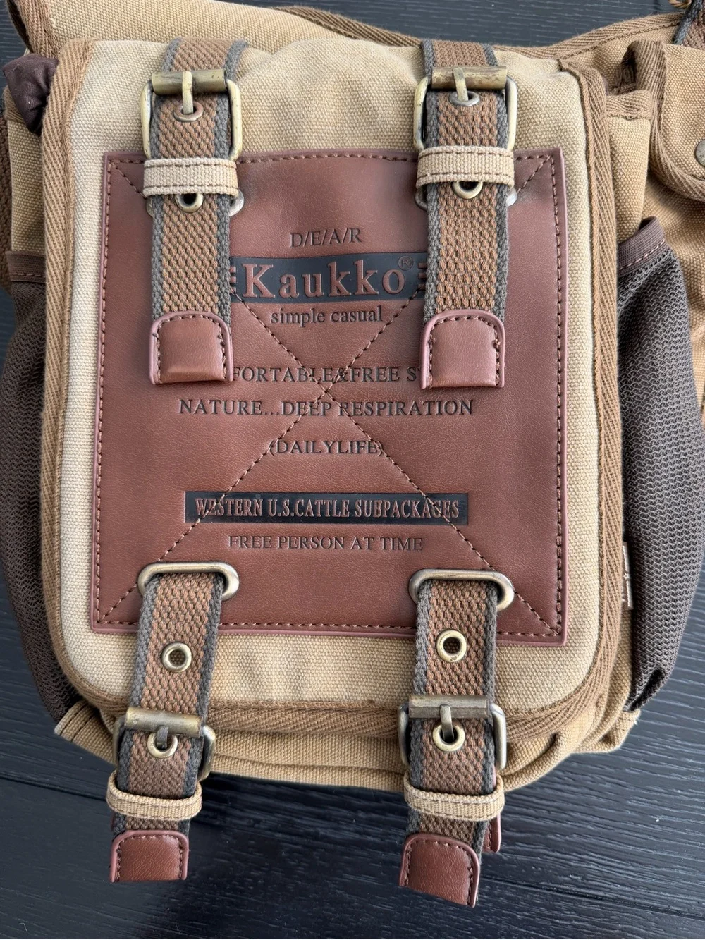 Kaukko Brown Canvas & Leather Messenger Bag for Men